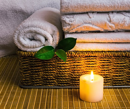 Spa with towels and candle
