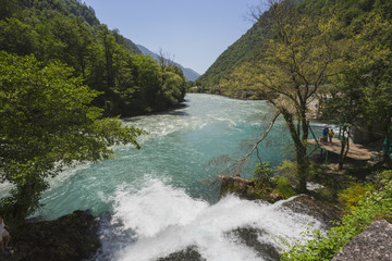Obraz premium Landscape in Abkhazia with Caucasian ridge and river