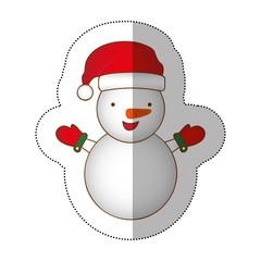 sticker colorful silhouette cartoon snowman christmas design vector illustration