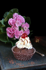cherry chocolate cupcake_vintage style