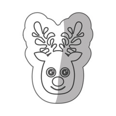 sticker silhouette cute face reindeer animal vector illustration