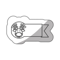 sticker silhouette ribbon with face reindeer christmas animal vector illustration