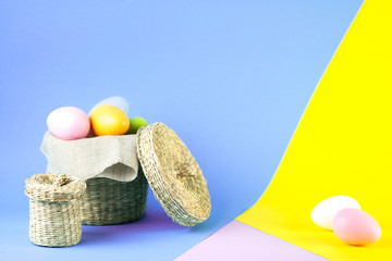 easter eggs in rustic basket