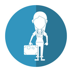 tourist girl travel map and suitcase shadow vector illustration