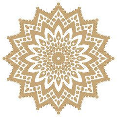 Circular gold ornament. Decorative element for design of textiles and printed materials. Template for engraving, embroidery, burning out on a tree and other creative