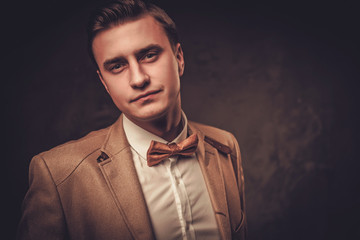 Sharp dressed man wearing jacket and bow tie