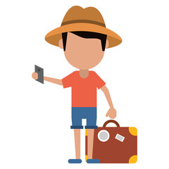 traveler man with suitcase passport vector illustration eps 10