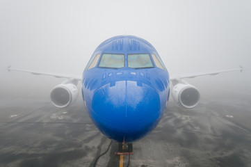 the plane in the fog