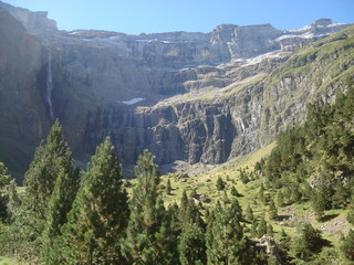 Fototapeta premium Wonderful waterfall with rocks. Pyrenees mountains in France