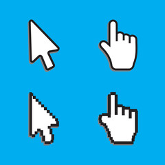 Pixel cursors icons mouse hand arrow. Cursors vector