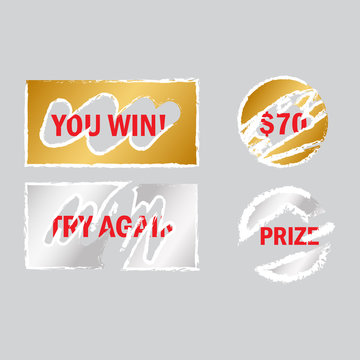 Scratch card elements. Win game lottery prize vector