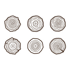 Set of four tree rings icons. concept of saw cut tree trunk