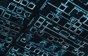 Low Light from a plane control cockpit in the dark vintage