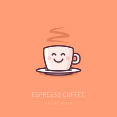 Cup of coffee with happy face vector cartoon illustration