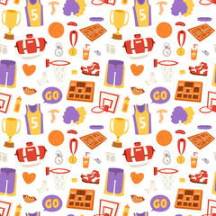 Basketball stickers vector icons seamless pattern