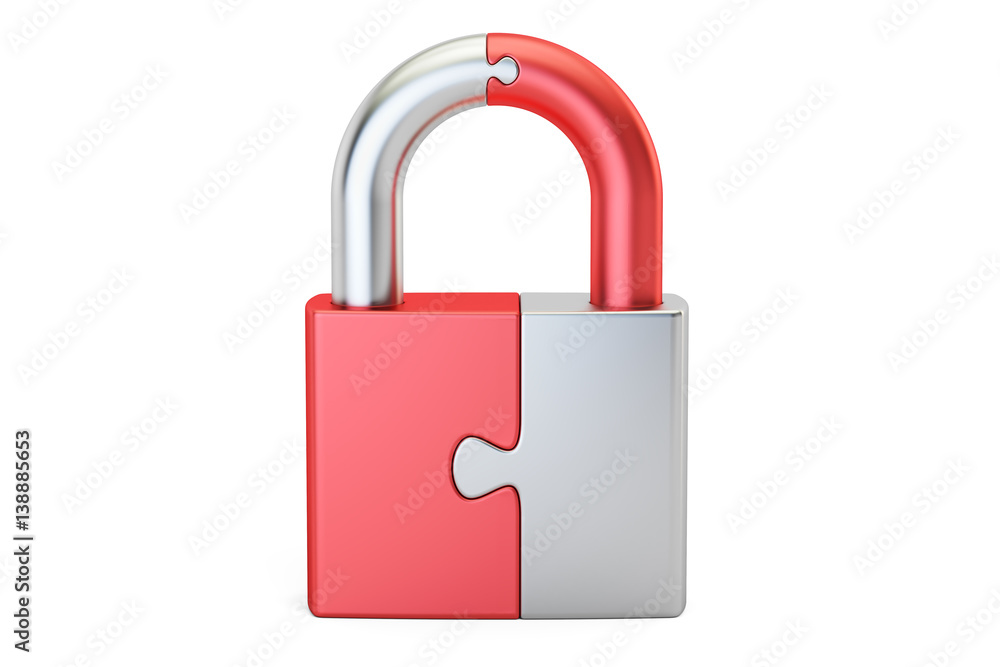 Aufkleber security concept. padlock from puzzle, 3d rendering
