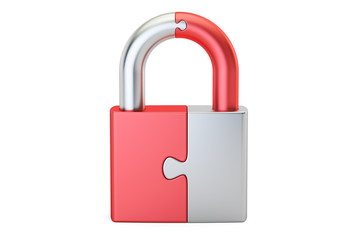 Naklejka premium Security concept. Padlock from puzzle, 3D rendering