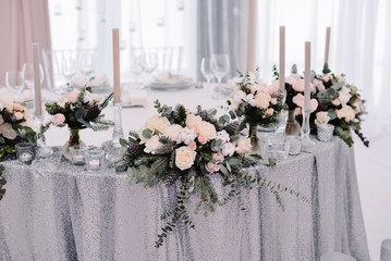 Beautiful tenderless bouquet on wedding table