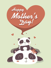 vector cartoon panda mother's day greeting card