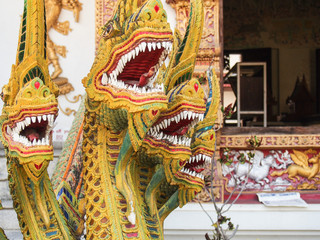 Fototapeta premium Dragon Sculpture at a Temple in Chiang Mai Thailand