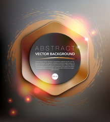 Abstract vector background. Round paper notes on the bronze, hand-drawn design with realistic light and shadow on the dark background. Use for template or brochure design. Vector illustration. Eps10.