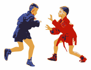 Two Young Boys Competing In A Sport Sambo Contest