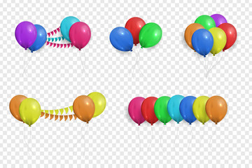 Vector collection of realistic balloons for celebration and decoration on the transparent background.