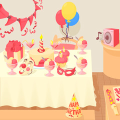 Happy birthday concept, cartoon style