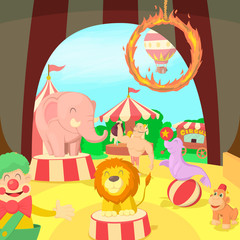 Circus concept scene, cartoon style