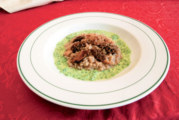 Orzotto with Spugnole,  porridge of barley with mushrooms
