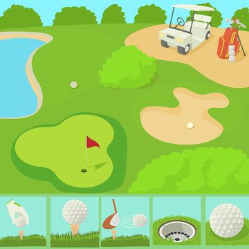 Golf field concept, cartoon style