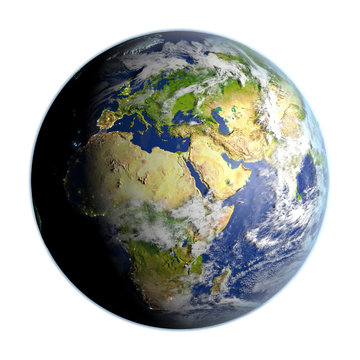 EMEA region on Earth isolated on white