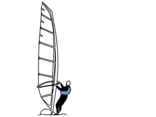  A line drawing of man riding a windsurfer