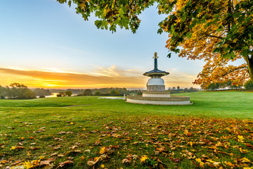 Temple with beautiful sunrise sky in autumn 