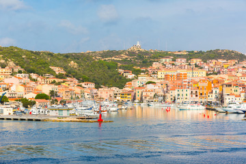 View of the port in La Maddalena town from ferry boat, Sardinia, Italy