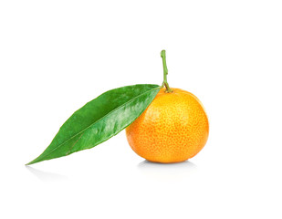 Fresh mandarin with leaf on white background