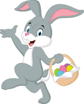 Cartoon rabbit holding easter basket