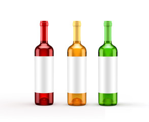 White isolated red wine bottle. 3d illustration, 3d rendering.