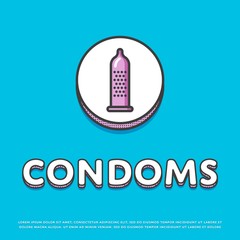 Condoms colour round icon isolated vector illustration. Latex condoms contraception symbol. Safe sex, caution against pregnancy, protection from diseases logo or sign in line design.