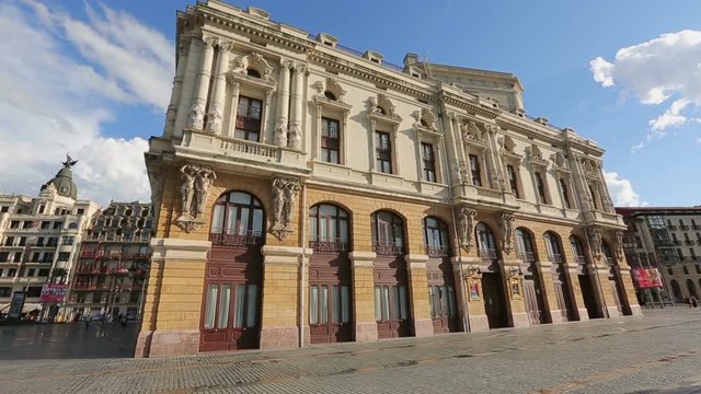 Masterpiece facade of Arriaga Theatre, popular place of interest in Bilbao