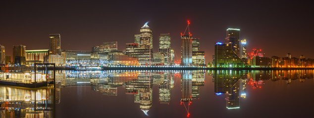 Canary Wharf business district at night