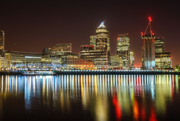 Canary Wharf business district at night
