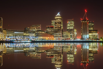 Canary Wharf business district at night