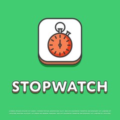 Stopwatch colour square icon isolated vector illustration. Sport watch timer, stopwatch symbol. Athletic competition, sport equipment, time management logo or sign in line design.