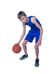 Basketball Dribbling  - teenager dribbles. Isolated on white background