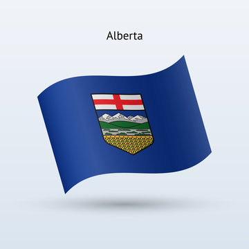 Canadian province of Alberta flag waving form. Vector illustration. 