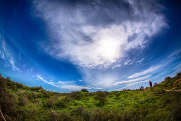 On top of the Rock Beach Praia da Rocha in Portimao in thr winter. Algarve. Portugal. Beach and rock formation known as Praia da Rocha in travel destination Portimao. Algarve, Portugal, Europe