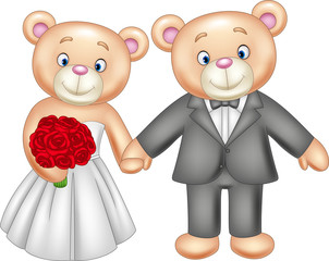 Bride and groom teddy bears getting married 