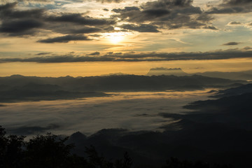 Fototapeta na wymiar Sea Of Mist With Doi Luang Chiang Dao, View Form Doi Dam in Wianghaeng Chiangmai Thailand