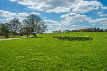 Willen lake park with Peace Pagoda temple in the background 